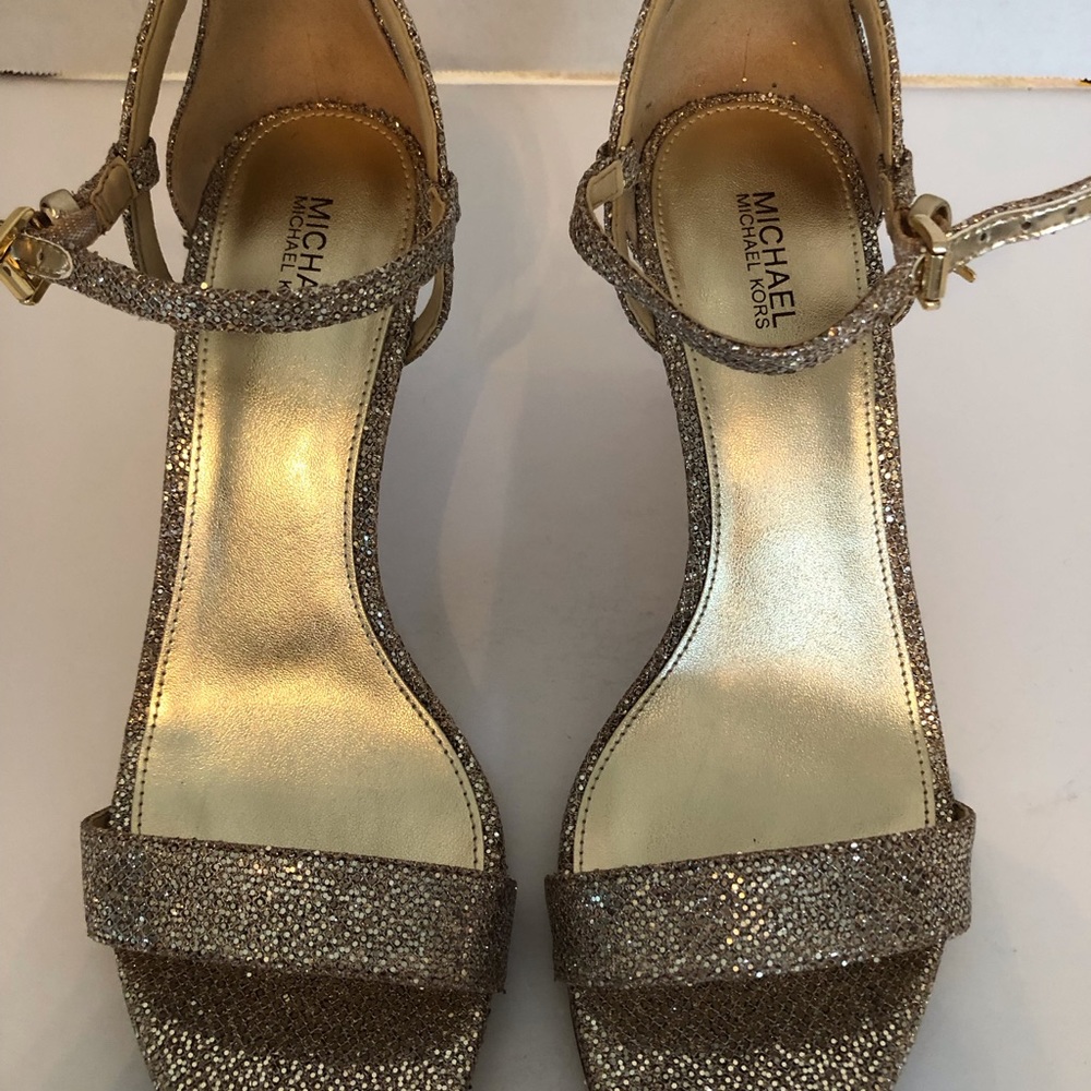 Sparkle Gold Heeled Sandals for the Holiday Season.